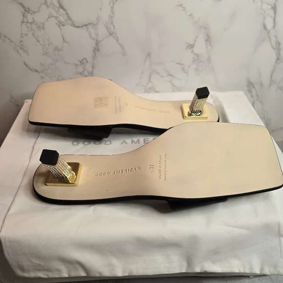 Good American Slide Sandal Mules - Black Satin - Picture 5 of 7